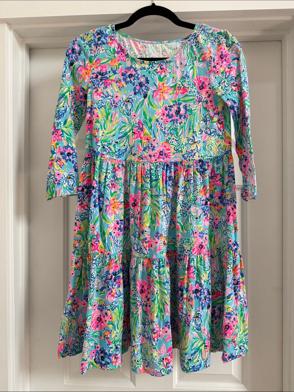 Lilly Pulitzer Floral Tiered Casual Dress in Pink, Blue & Green